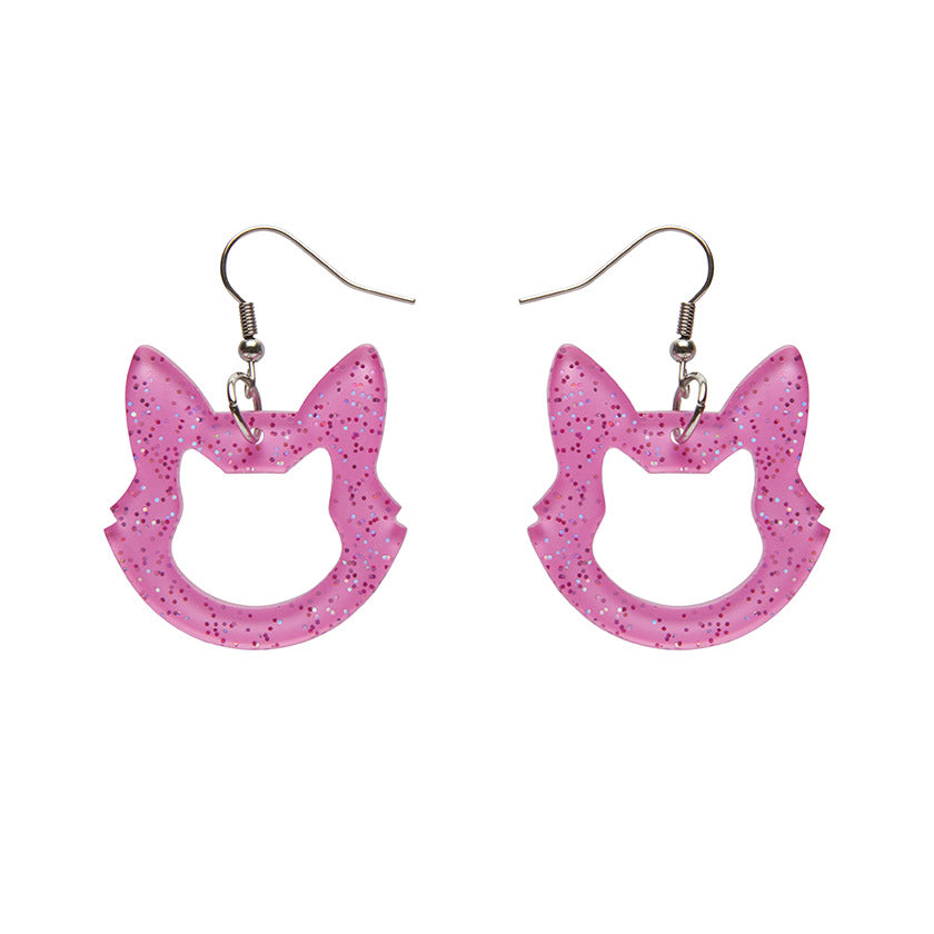 Erstwilder - Cat Head Solid Glitter Resin Drop Earrings - Pink