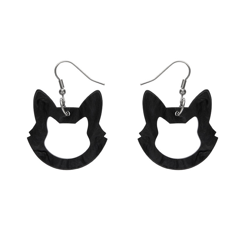 Erstwilder - Cat Head Ripple Resin Drop Earrings - Black