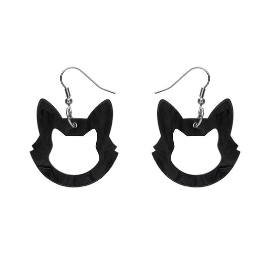Erstwilder - Cat Head Ripple Resin Drop Earrings - Black