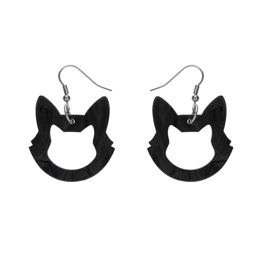 Erstwilder - Cat Head Ripple Resin Drop Earrings - Black