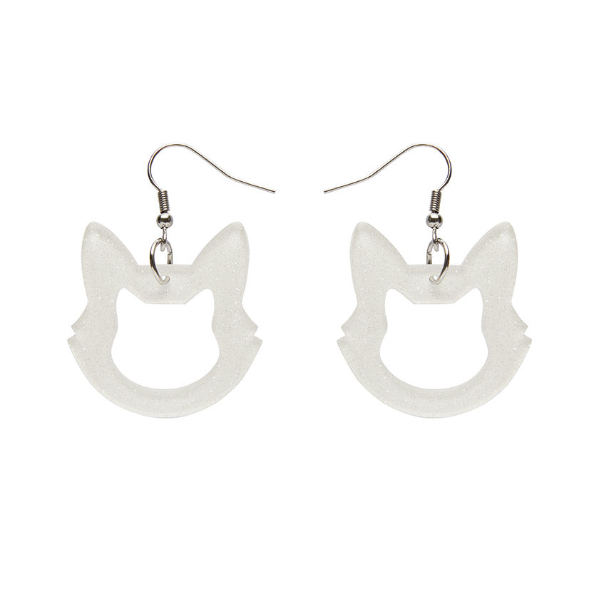Erstwilder - Cat Head Gitter Resin Drop Earrings - White