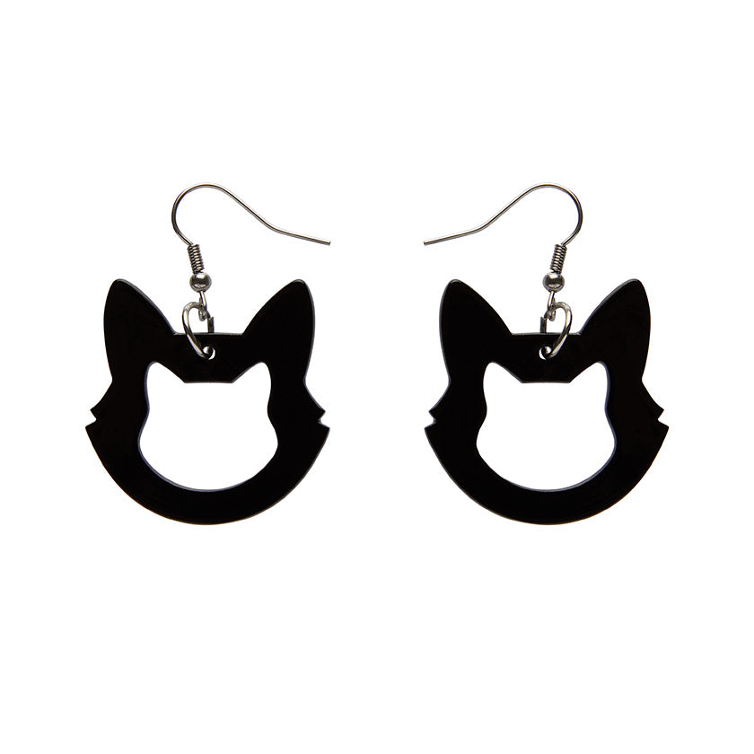 Erstwilder - Cat Head Solid Resin Drop Earrings - Black