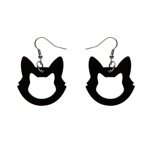 Erstwilder - Cat Head Solid Resin Drop Earrings - Black