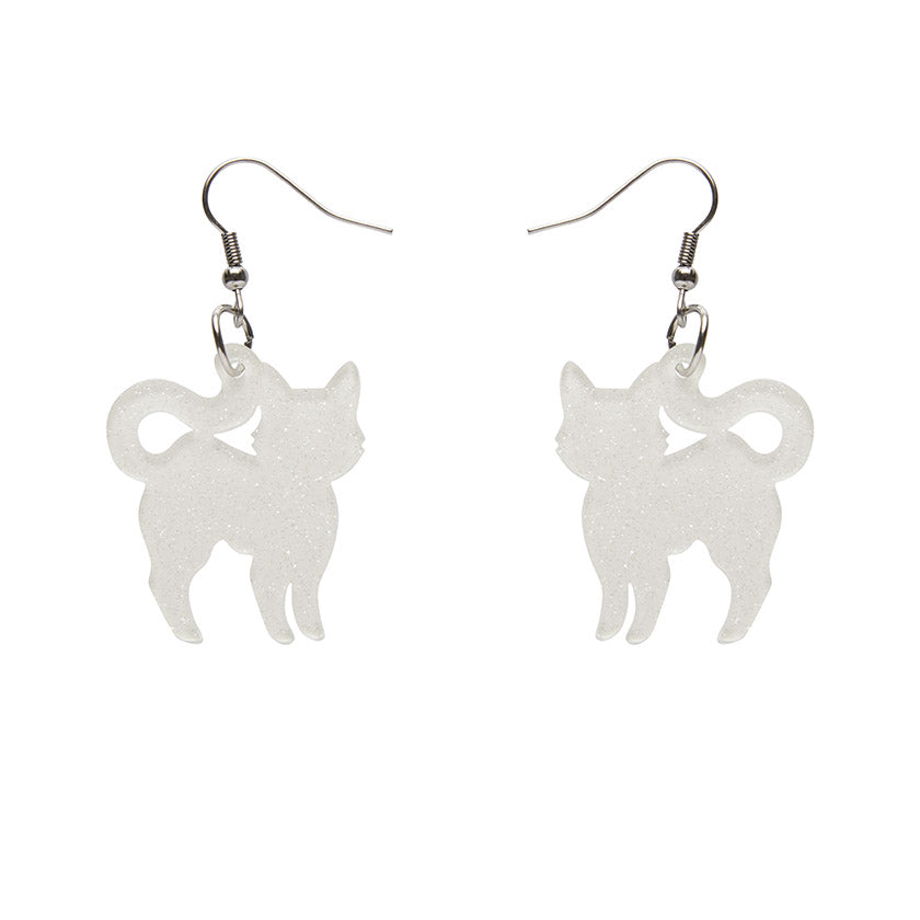 Erstwilder - Pussy Cat Glitter Resin Drop Earrings - White