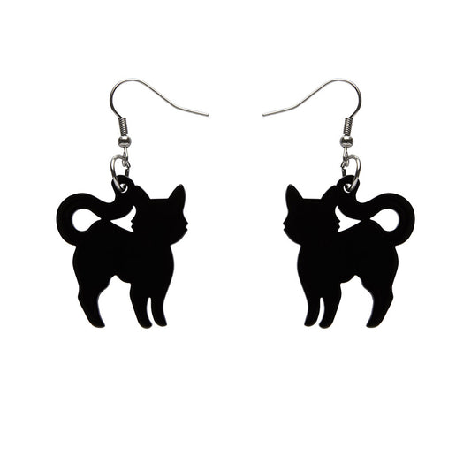 Erstwilder - Pussy Cat Solid Resin Drop Earrings - Black
