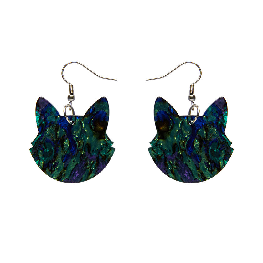Erstwilder - Solid Cat Head Lava Resin Drop Earrings - Green