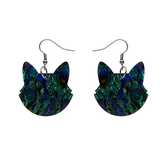Erstwilder - Solid Cat Head Lava Resin Drop Earrings - Green