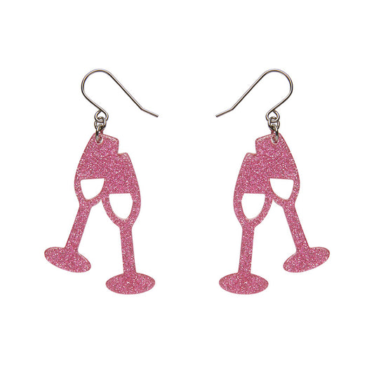 Erstwilder - Champagne Flute Glitter Drop Earrings - Pink