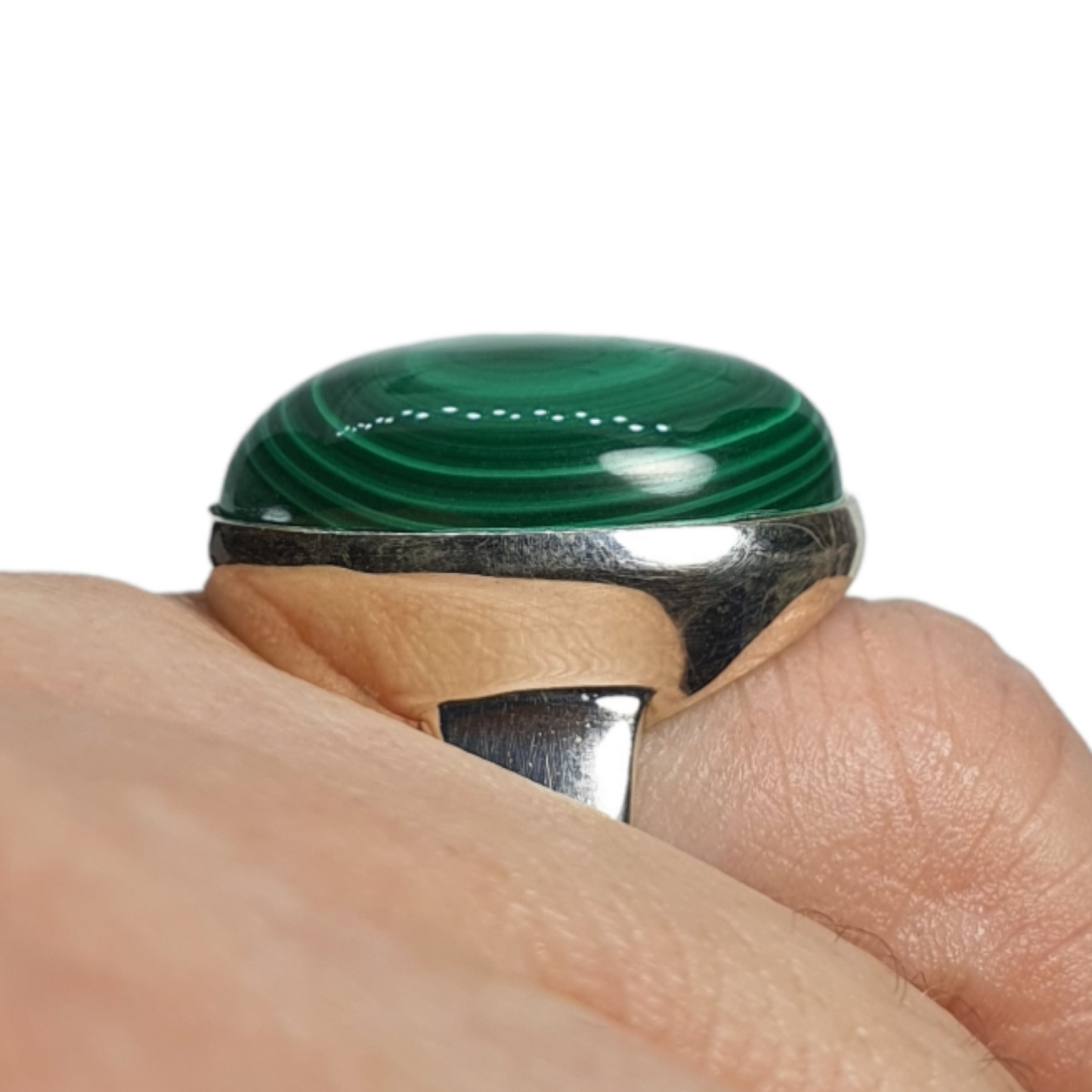 Crystals - Malachite Oval Cabochon Ring - Sterling Silver
