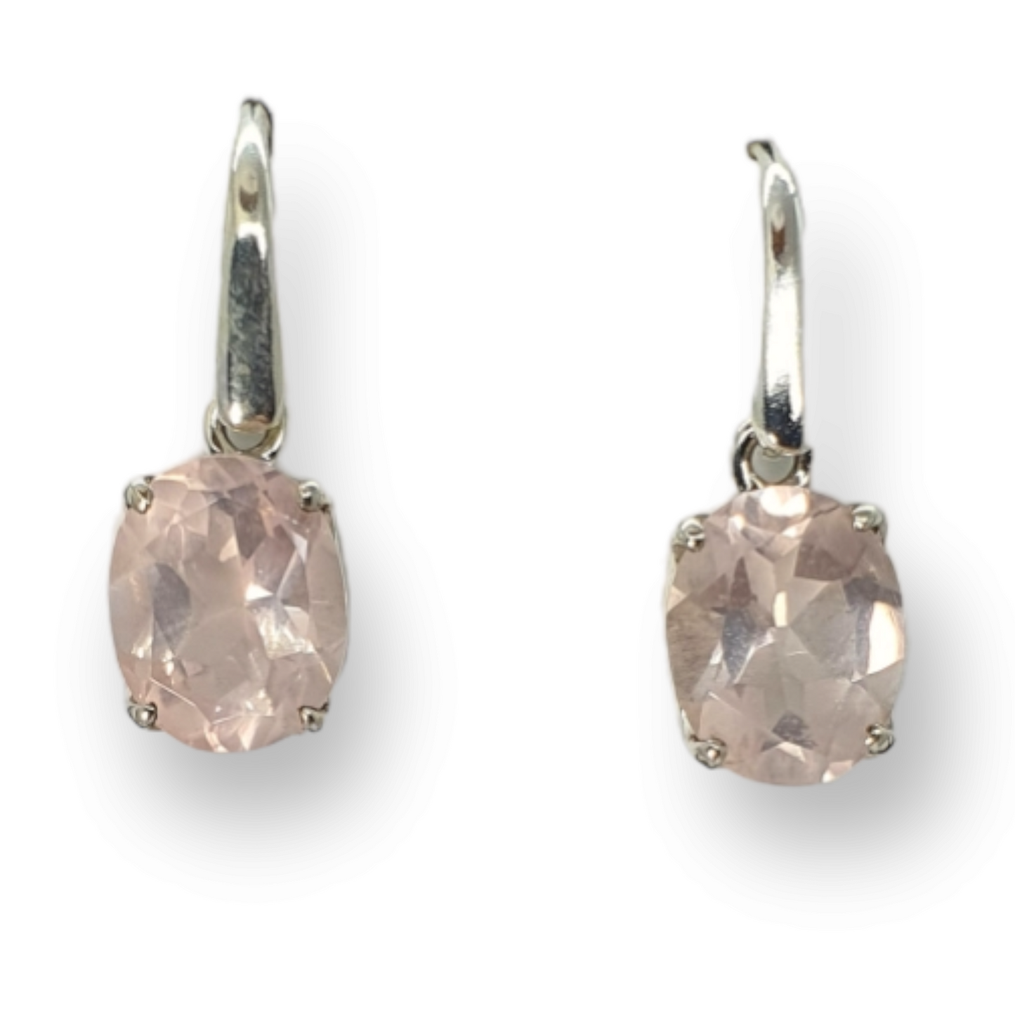 Crystals - Rose Quartz Faceted Drop/Hook Earrings - Sterling Silver