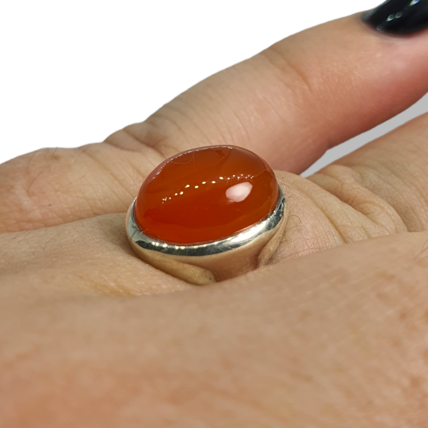 Crystals - Carnelian Cabochon Oval Ring - Sterling Silver