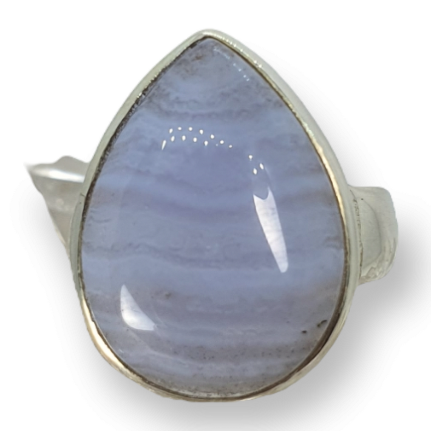 Crystals - Agate (Blue Lace) Teardrop Cabochon Ring - Sterling Silver