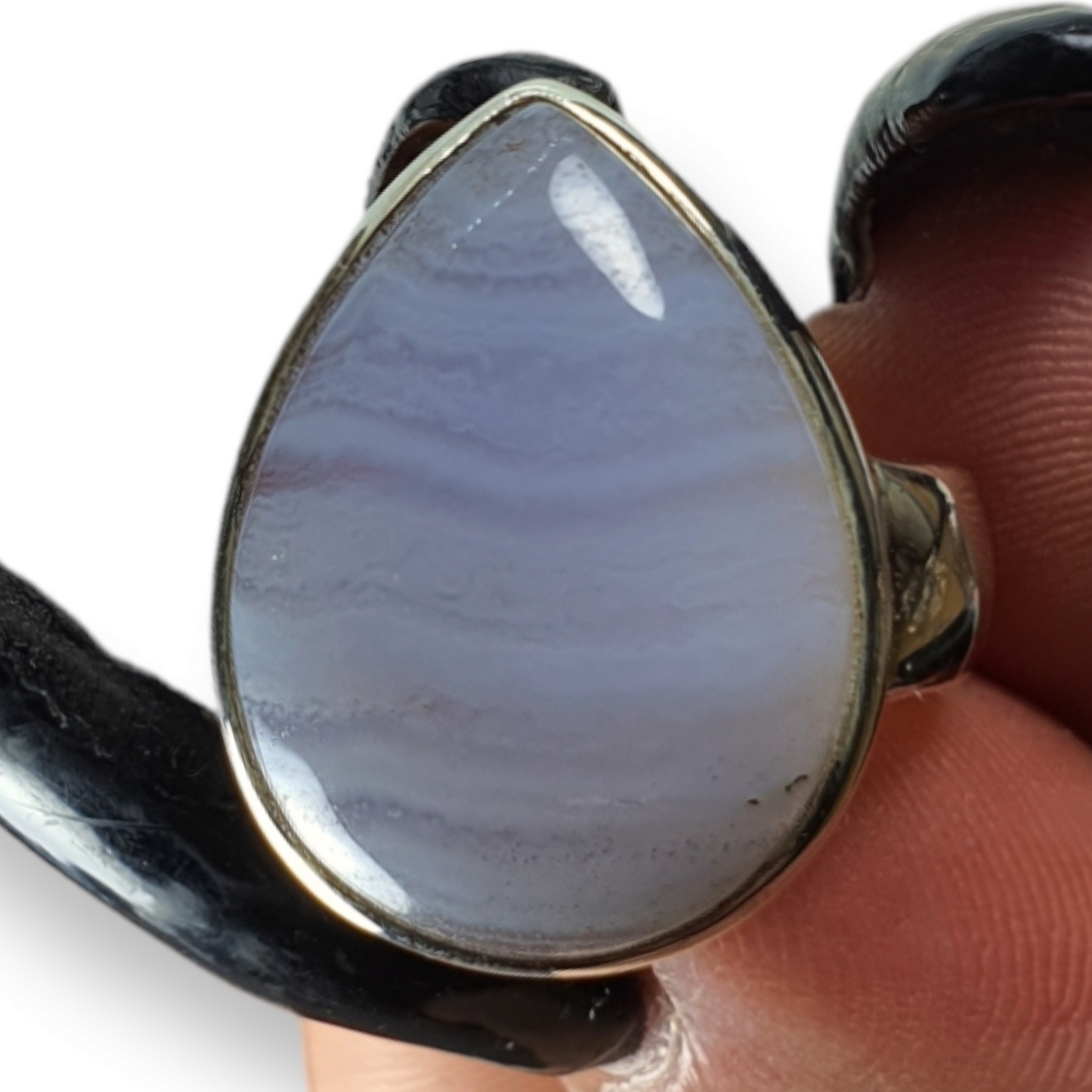 Crystals - Agate (Blue Lace) Teardrop Cabochon Ring - Sterling Silver