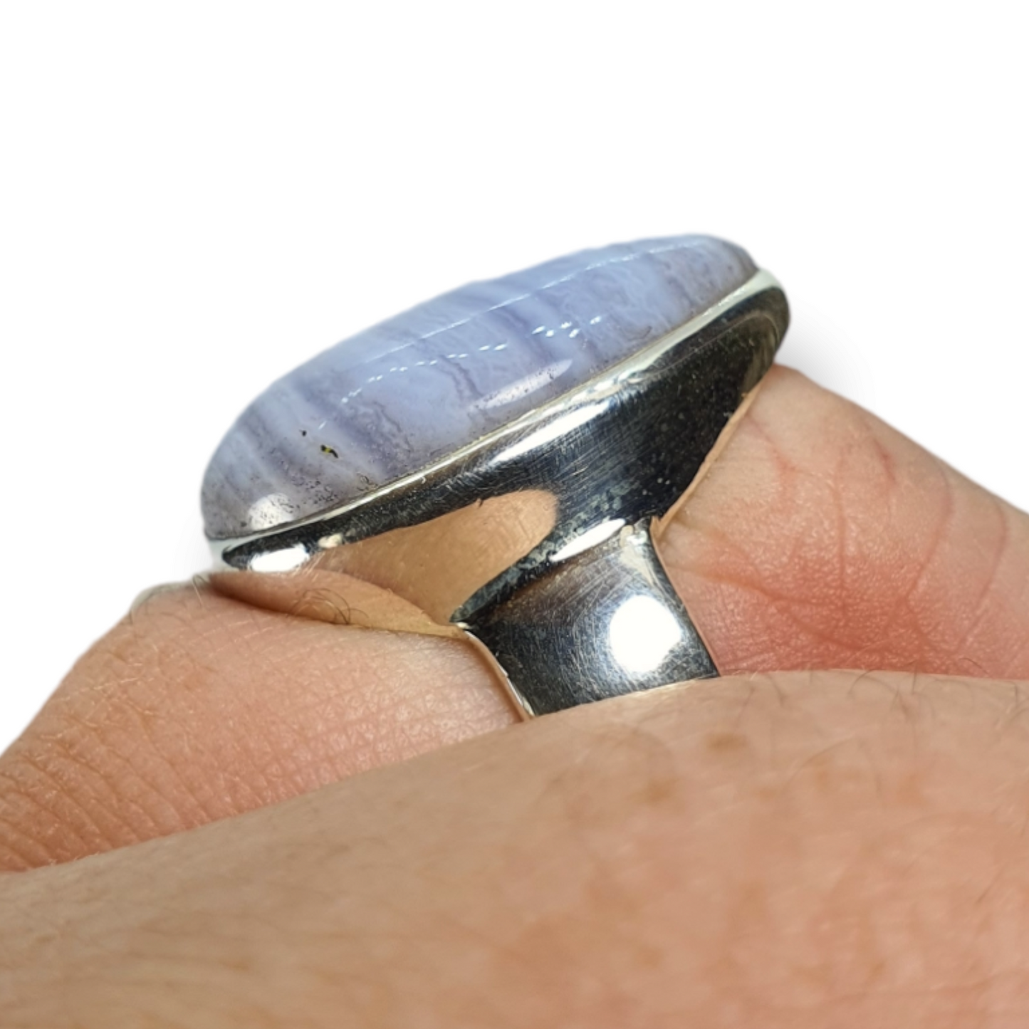 Crystals - Agate (Blue Lace) Teardrop Cabochon Ring - Sterling Silver