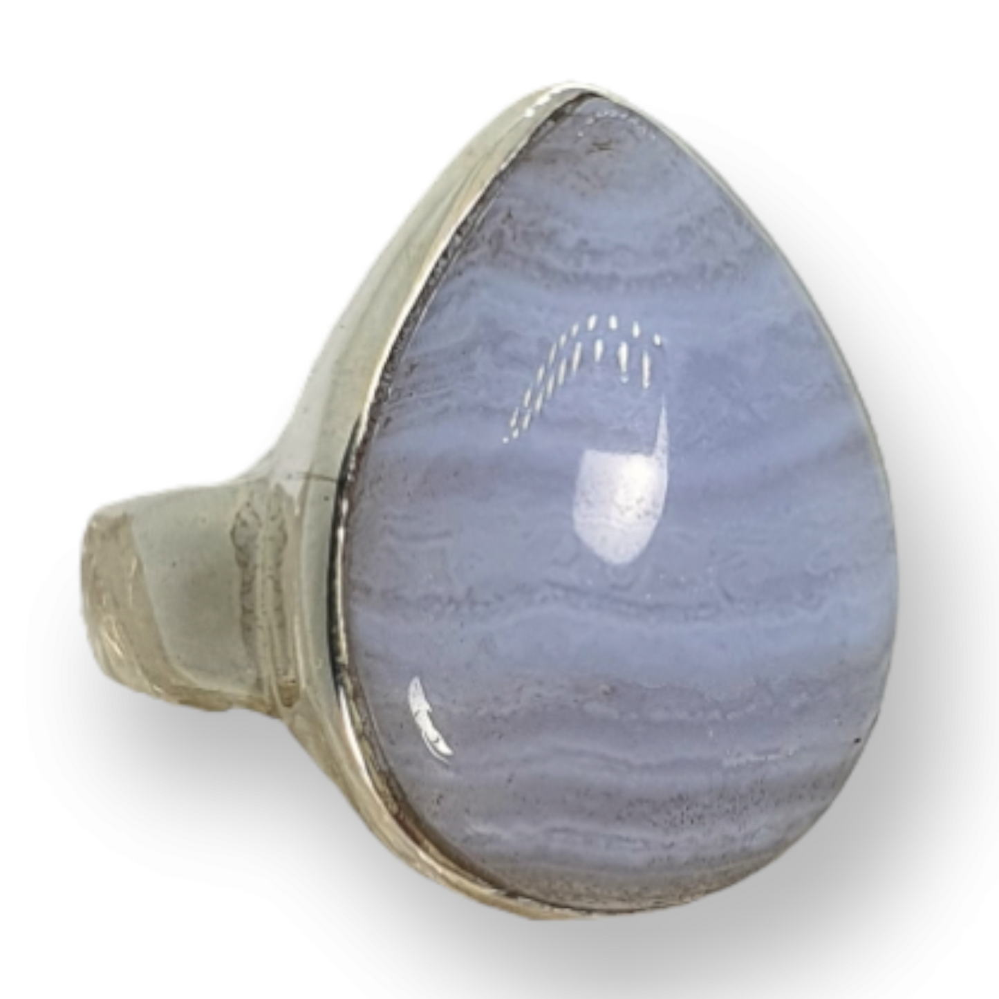 Crystals - Agate (Blue Lace) Teardrop Cabochon Ring - Sterling Silver