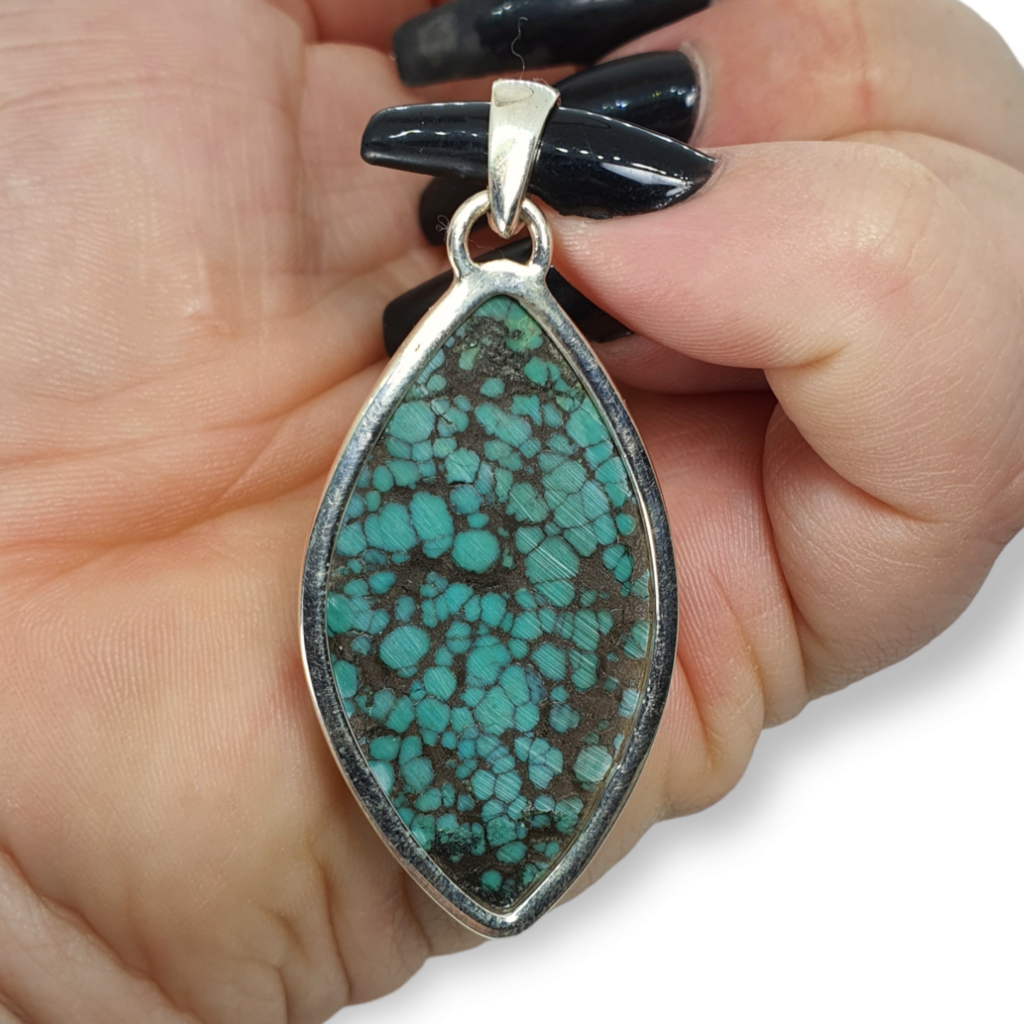 Crystals - Turquoise (Tibet) Cabochon Pendant - Sterling Silver