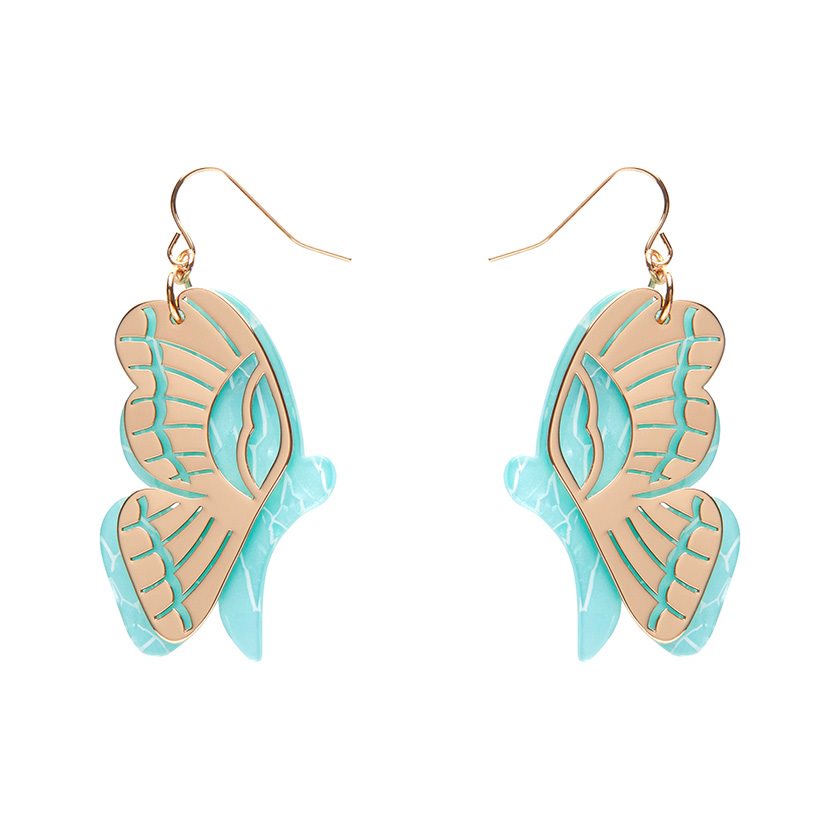 Erstwilder - Butterfly Textured Resin Drop Earrings - Mint