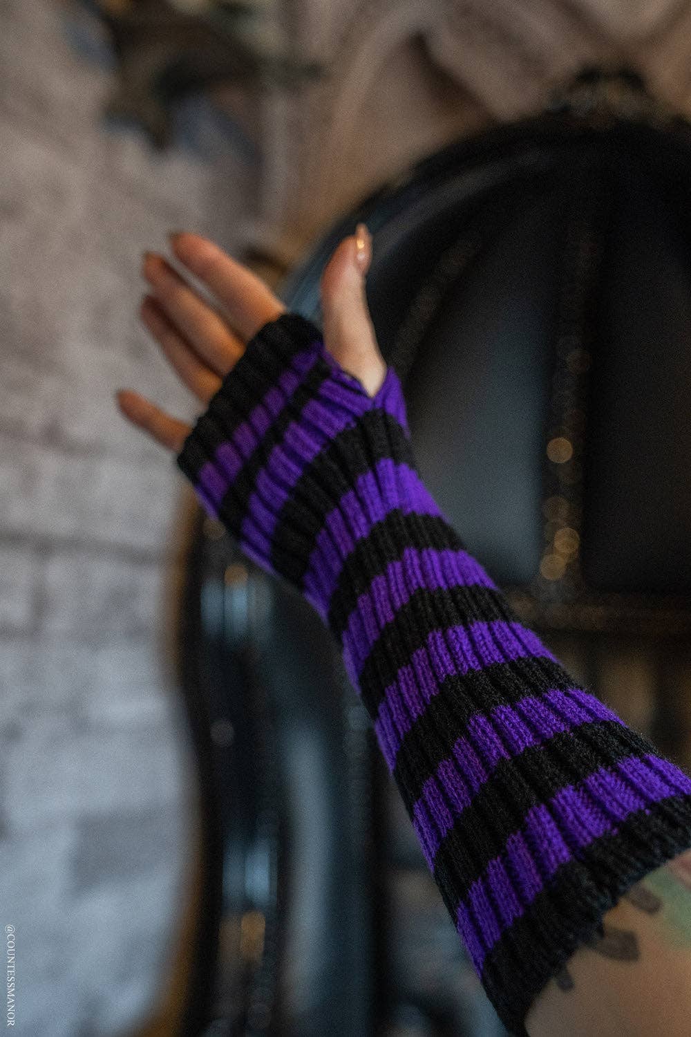 Spooky Striped Arm Warmers [Multiple Colors]: Black/Purple
