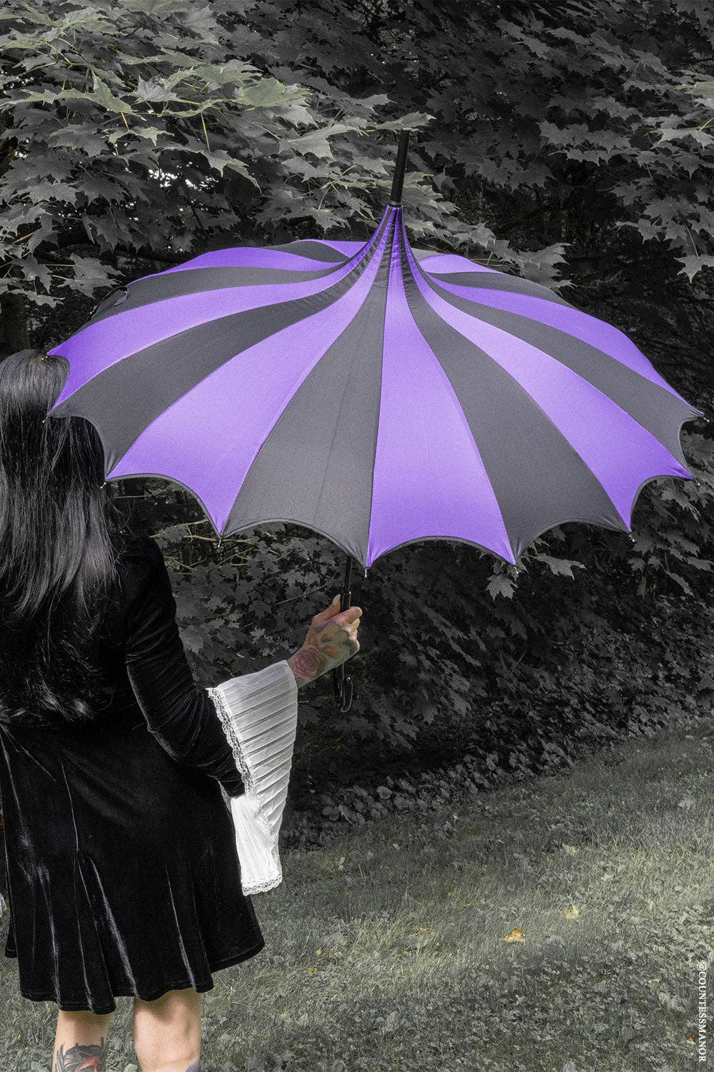 Batwing Pagoda Umbrella [BLACK/DARK PURPLE]
