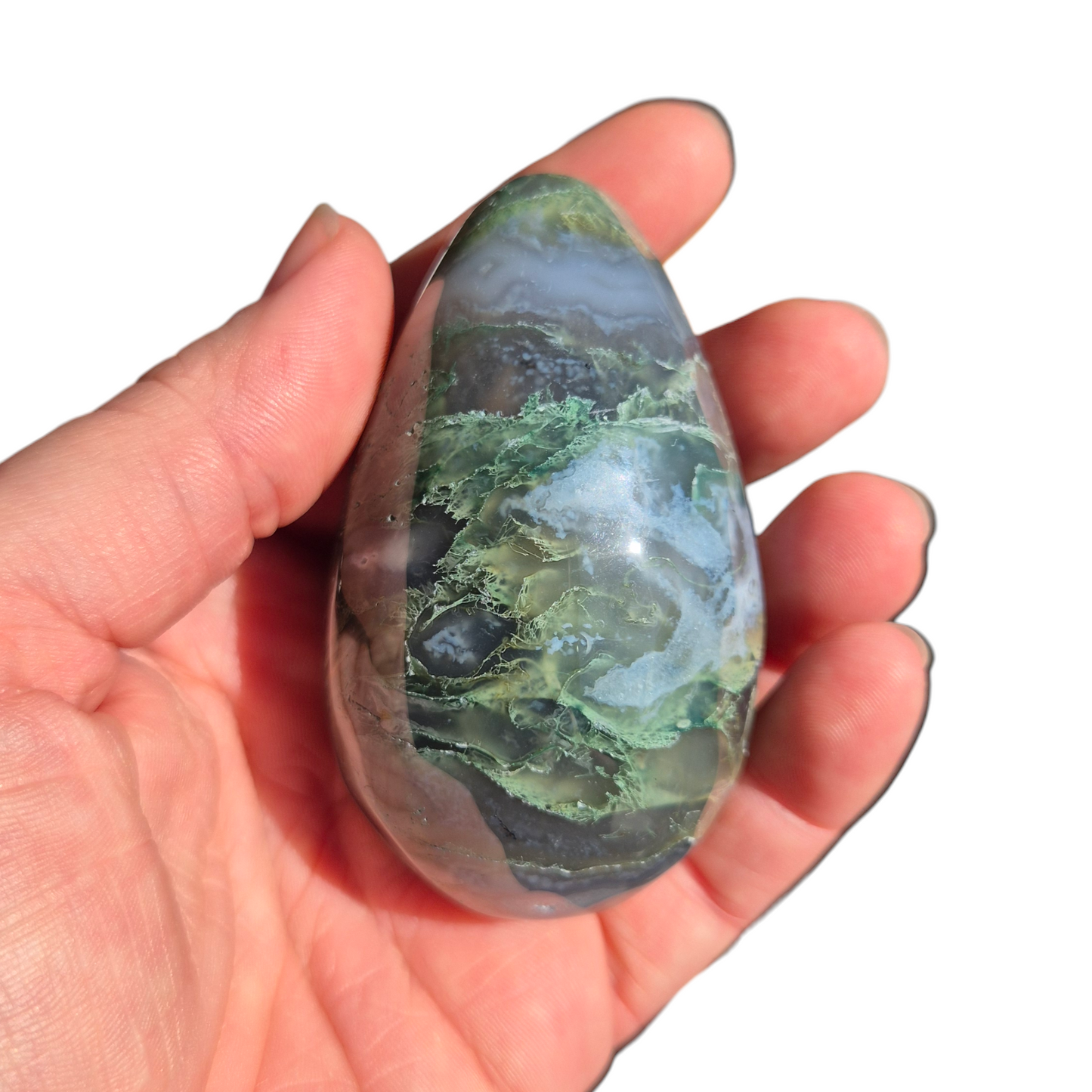 Crystals - Green Moss Agate Polished Egg