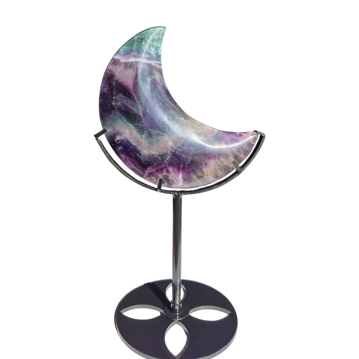 Crystals - Rainbow Fluorite Polished Moon with Stand