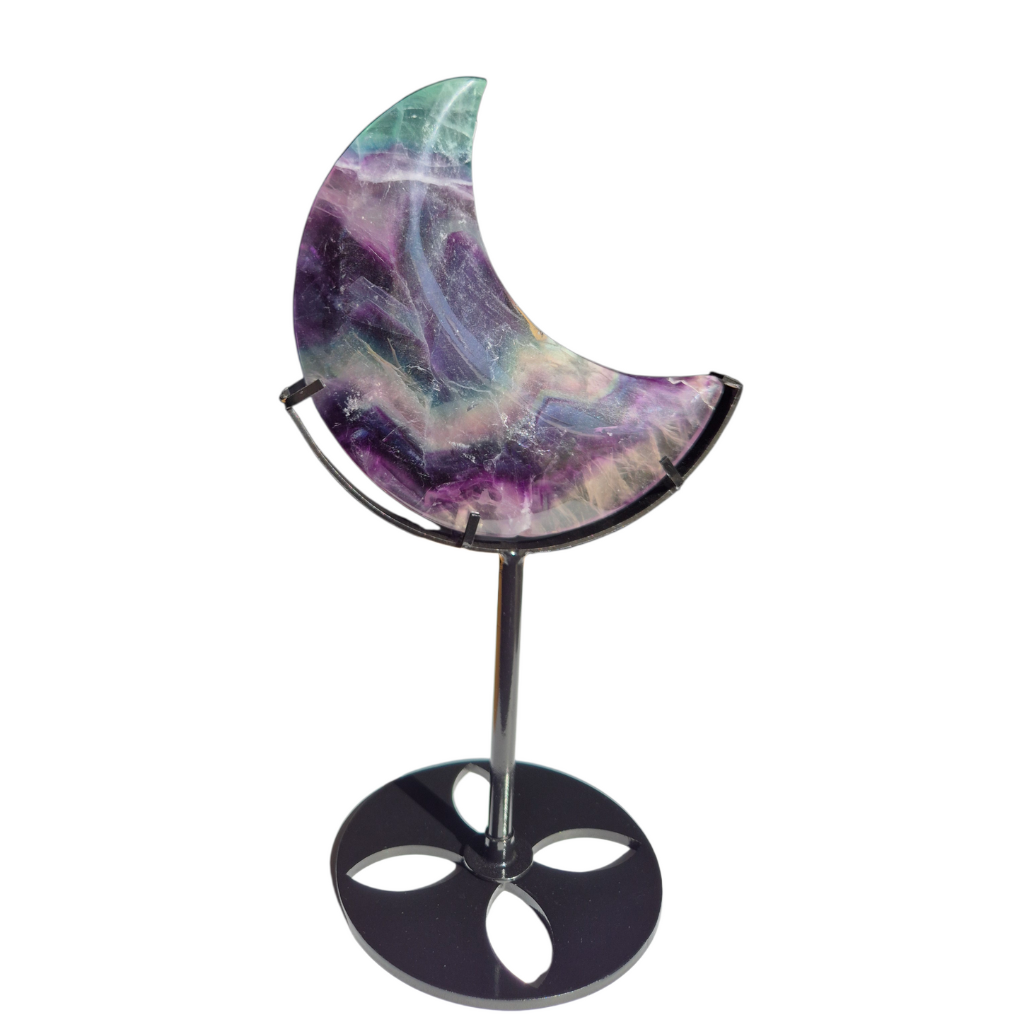 Crystals - Rainbow Fluorite Polished Moon with Stand