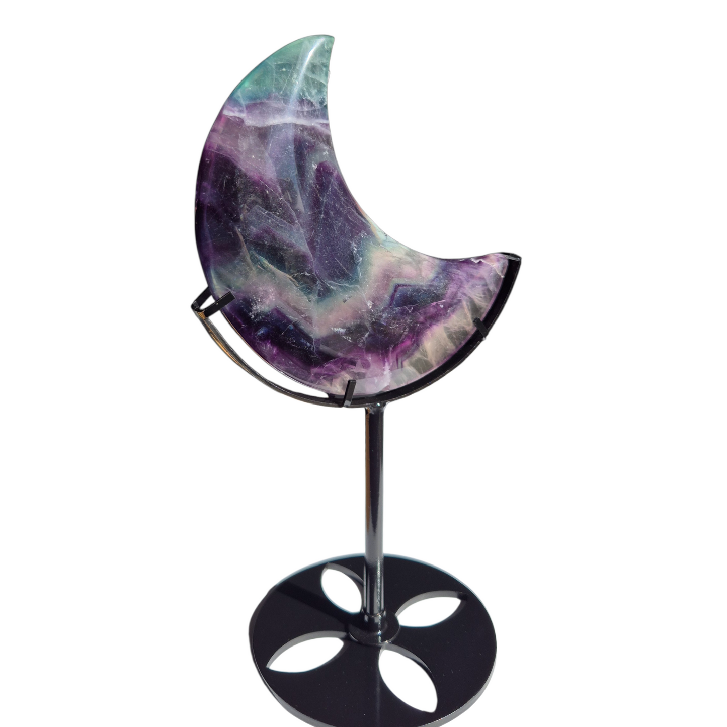 Crystals - Rainbow Fluorite Polished Moon with Stand