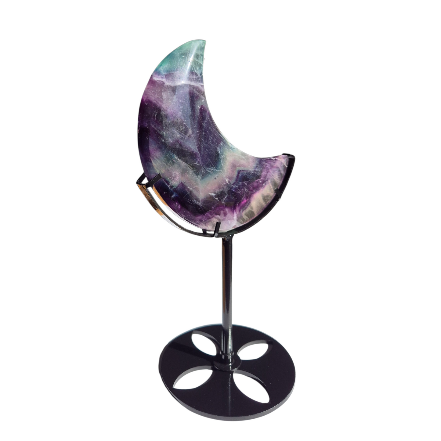 Crystals - Rainbow Fluorite Polished Moon with Stand