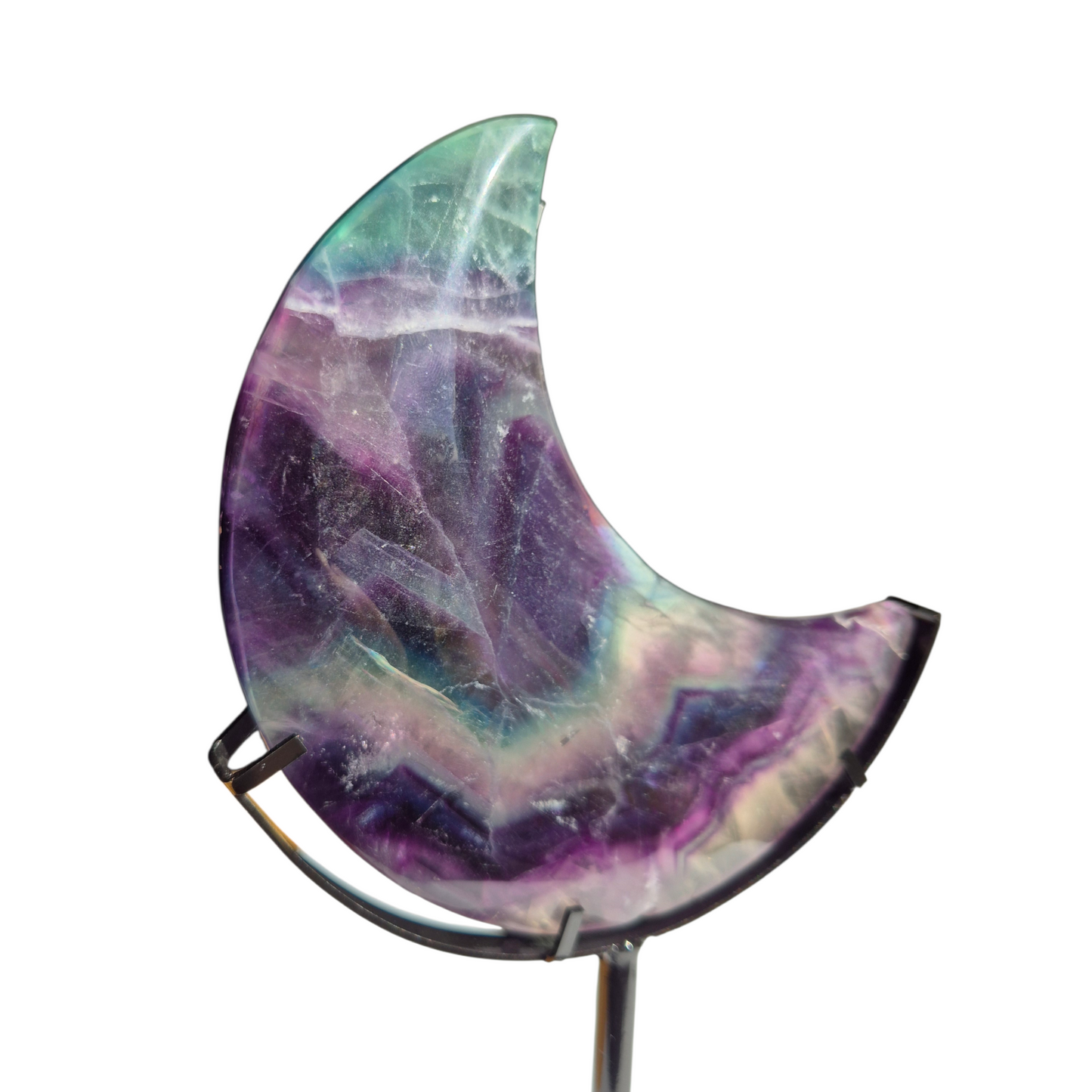Crystals - Rainbow Fluorite Polished Moon with Stand