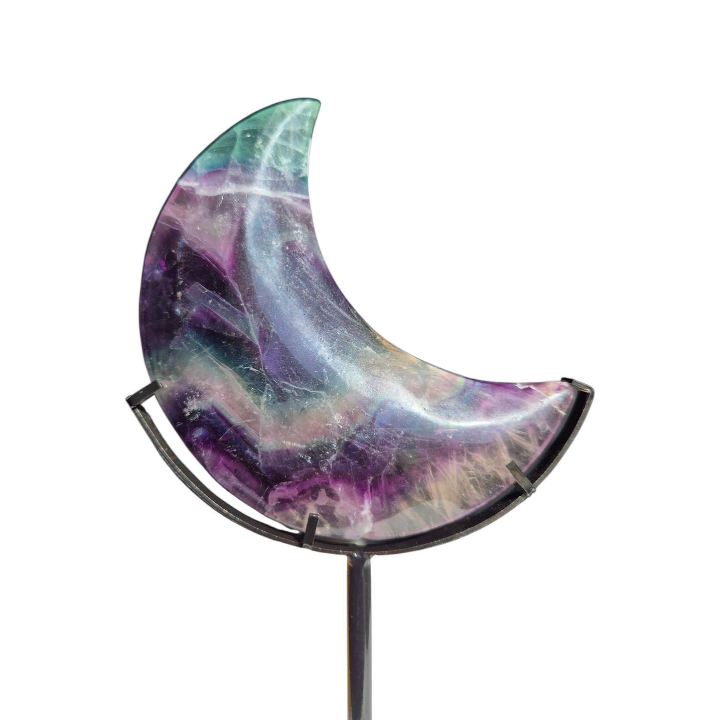Crystals - Rainbow Fluorite Polished Moon with Stand