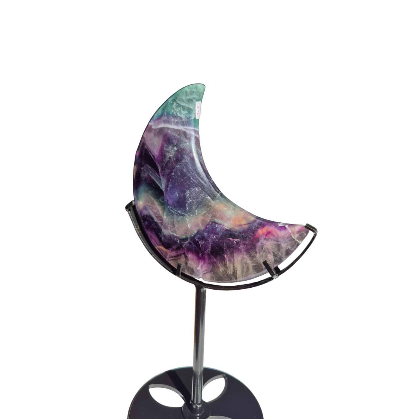 Crystals - Rainbow Fluorite Polished Moon with Stand