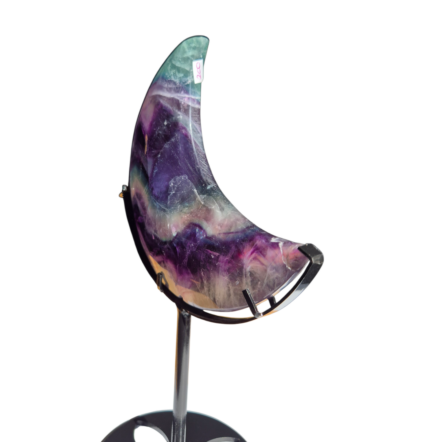 Crystals - Rainbow Fluorite Polished Moon with Stand
