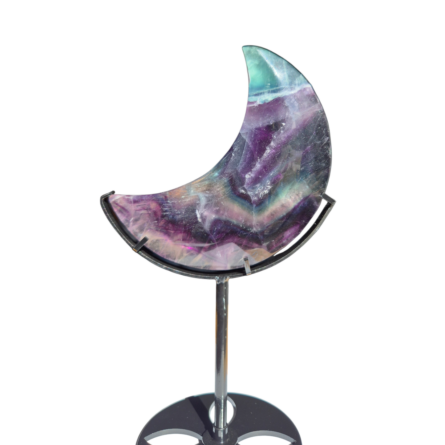 Crystals - Rainbow Fluorite Polished Moon with Stand