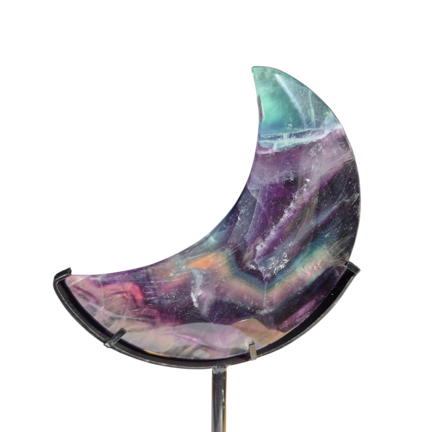 Crystals - Rainbow Fluorite Polished Moon with Stand