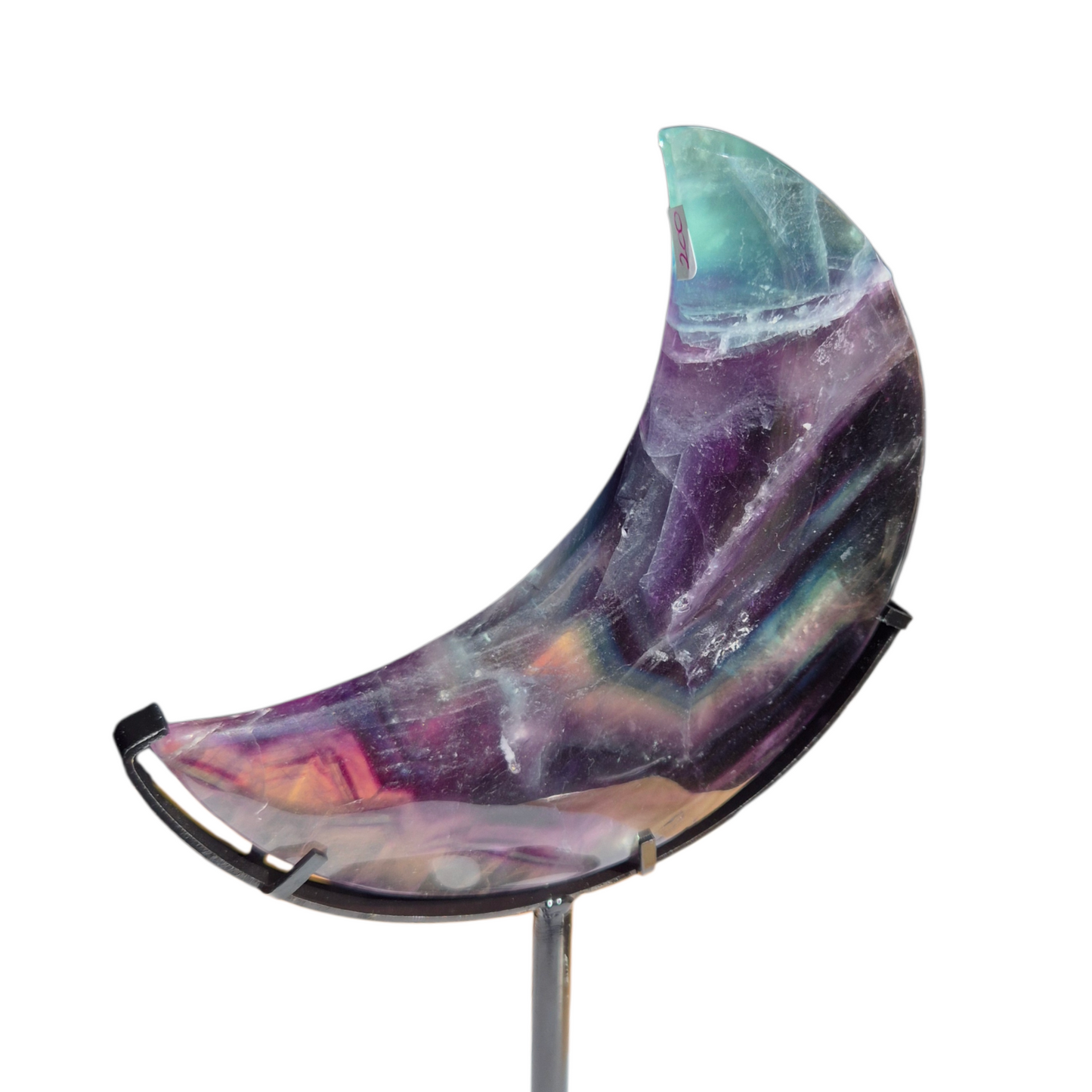 Crystals - Rainbow Fluorite Polished Moon with Stand