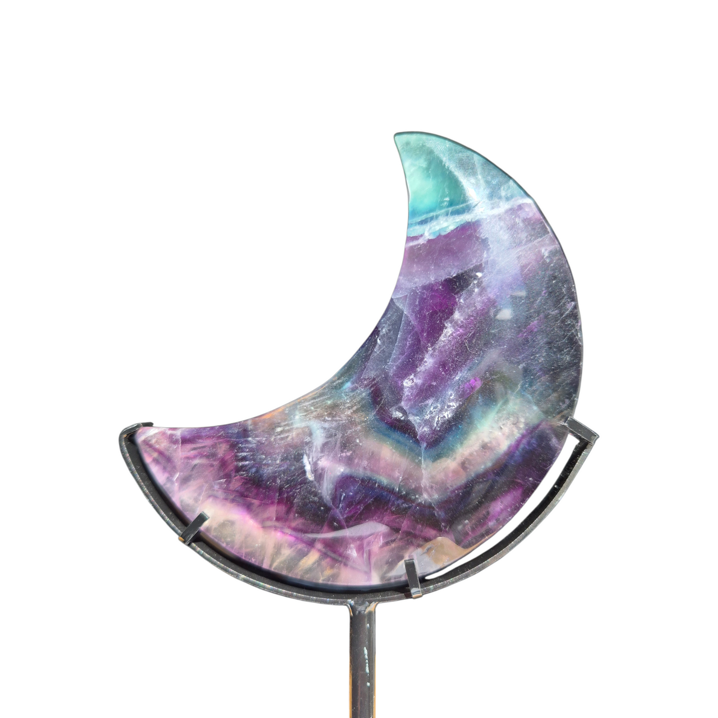 Crystals - Rainbow Fluorite Polished Moon with Stand