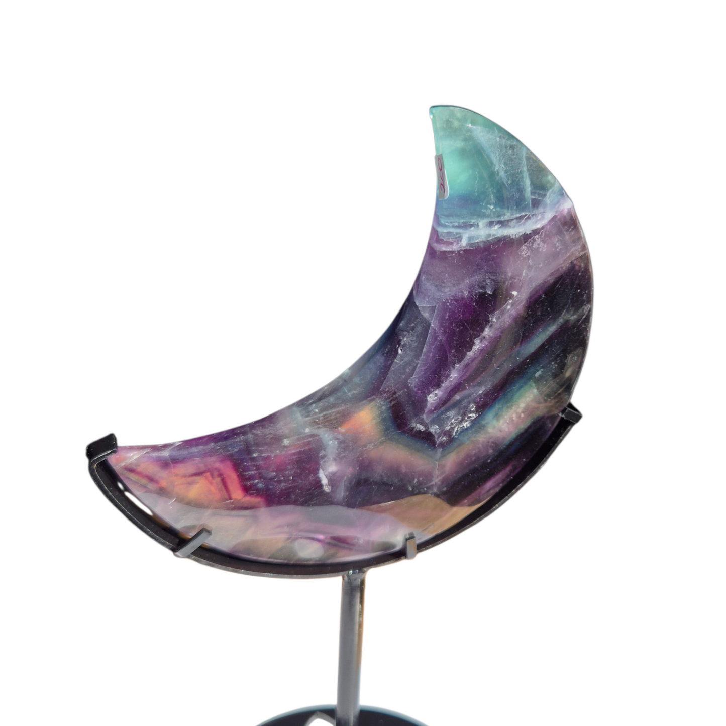 Crystals - Rainbow Fluorite Polished Moon with Stand