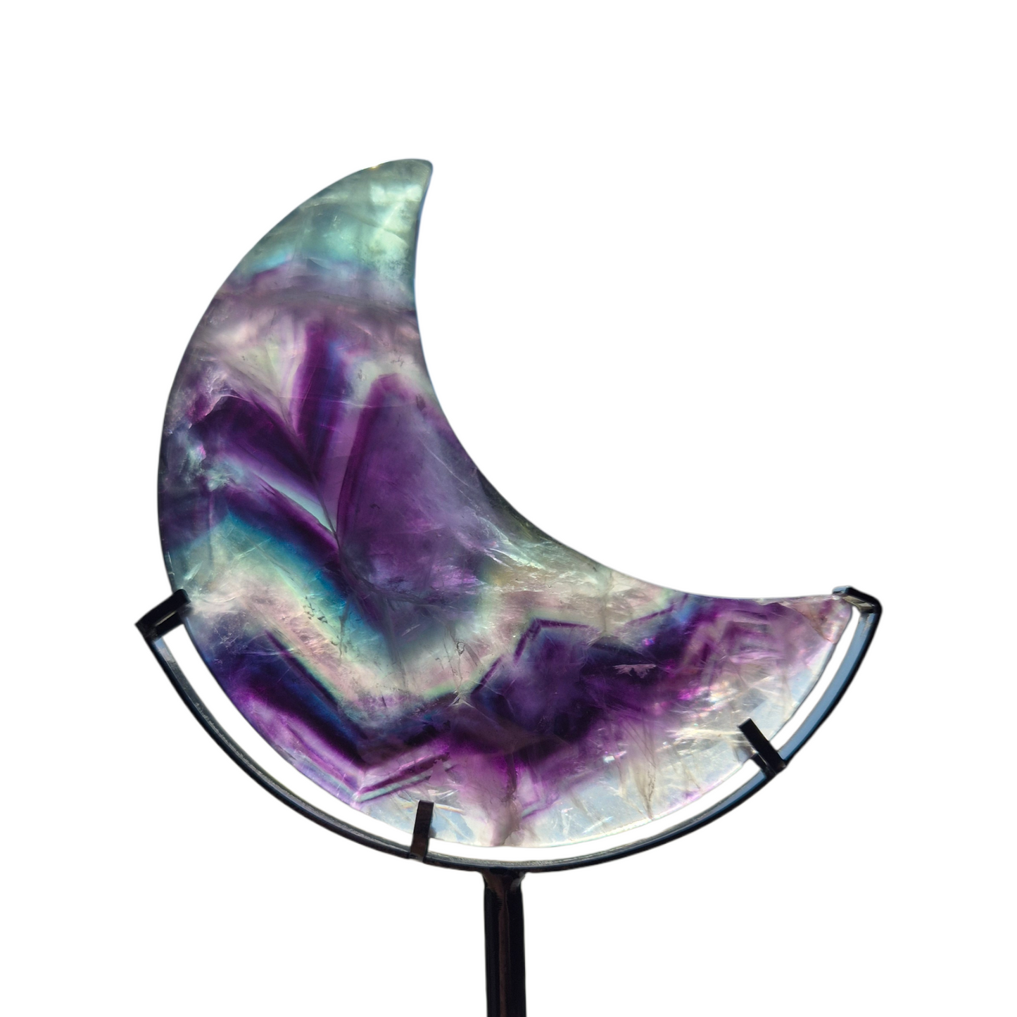 Crystals - Rainbow Fluorite Polished Moon with Stand