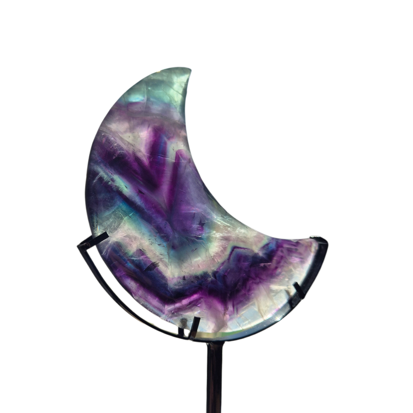Crystals - Rainbow Fluorite Polished Moon with Stand