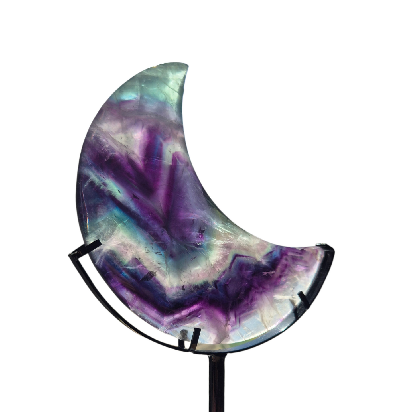 Crystals - Rainbow Fluorite Polished Moon with Stand