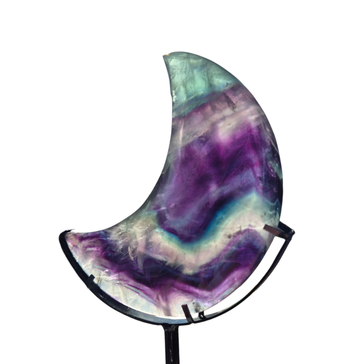 Crystals - Rainbow Fluorite Polished Moon with Stand