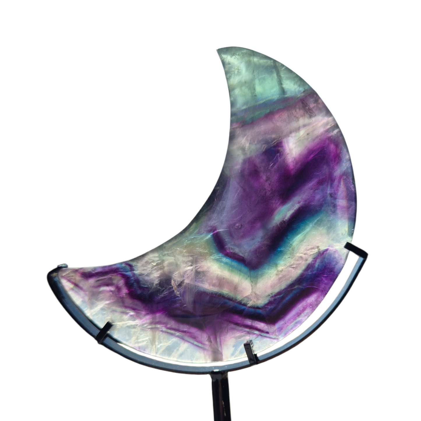 Crystals - Rainbow Fluorite Polished Moon with Stand