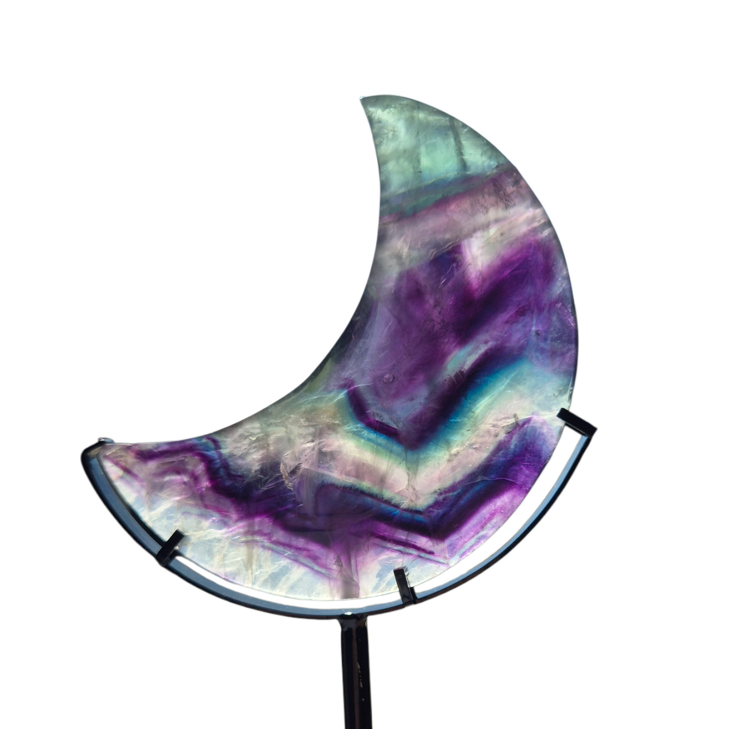 Crystals - Rainbow Fluorite Polished Moon with Stand