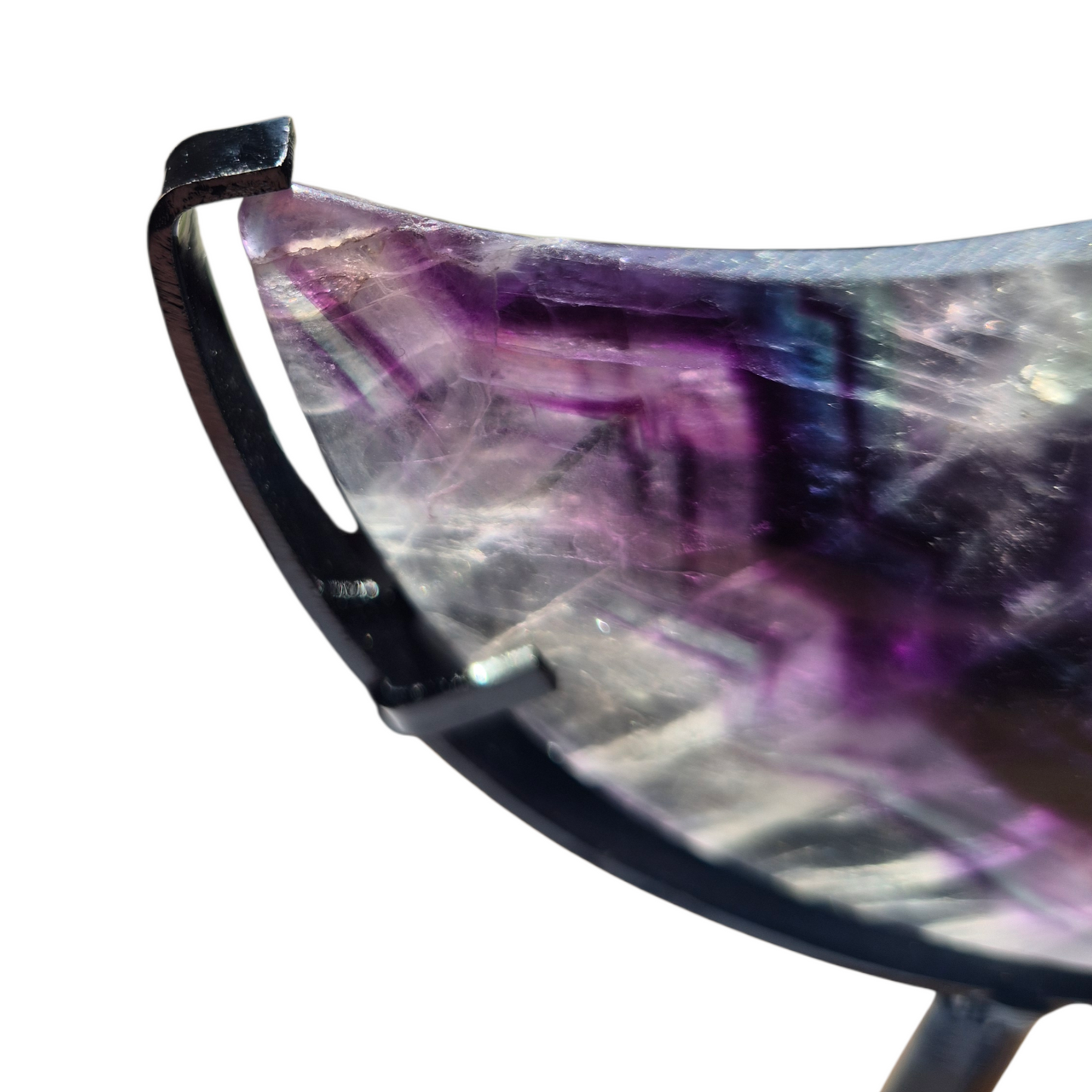 Crystals - Rainbow Fluorite Polished Moon with Stand