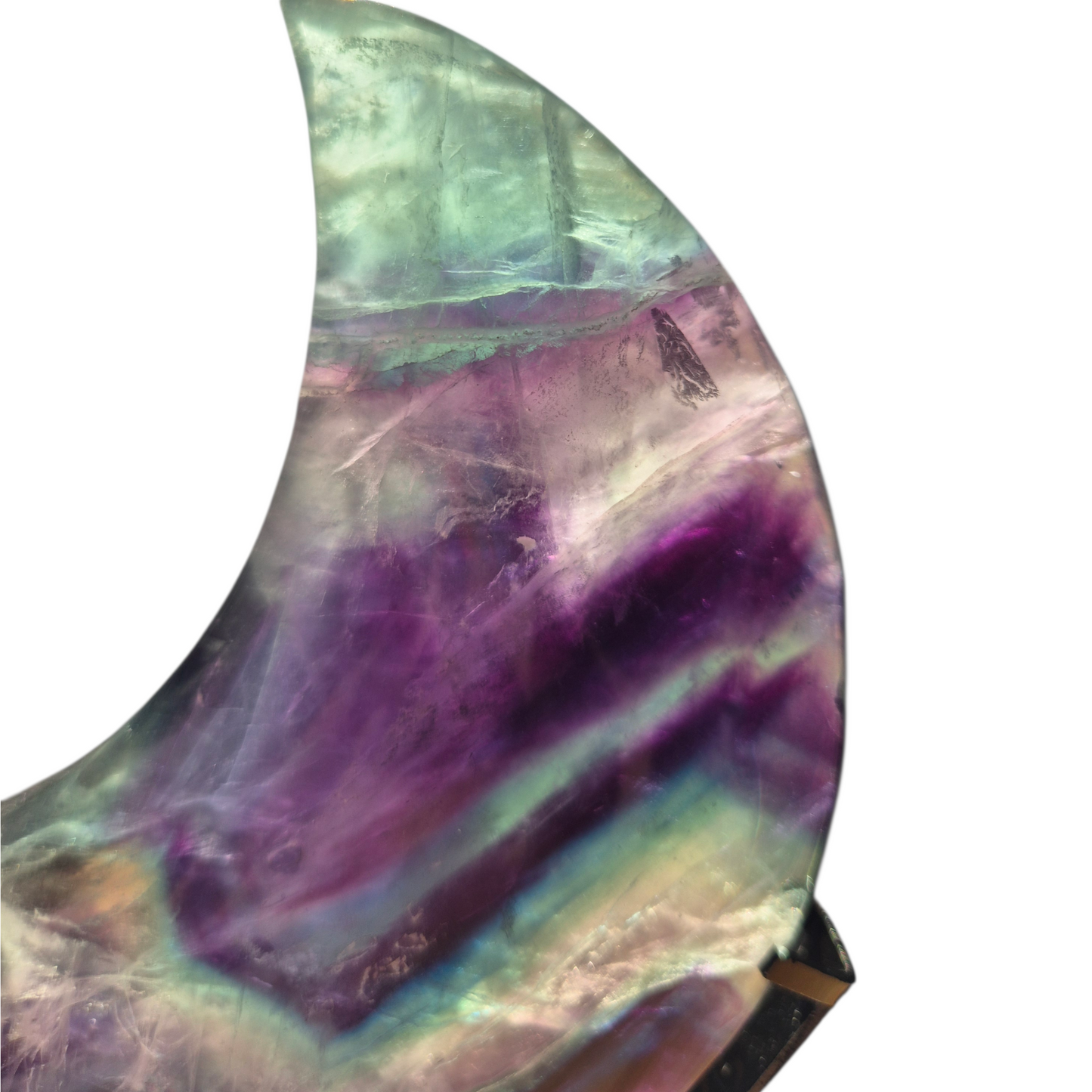 Crystals - Rainbow Fluorite Polished Moon with Stand