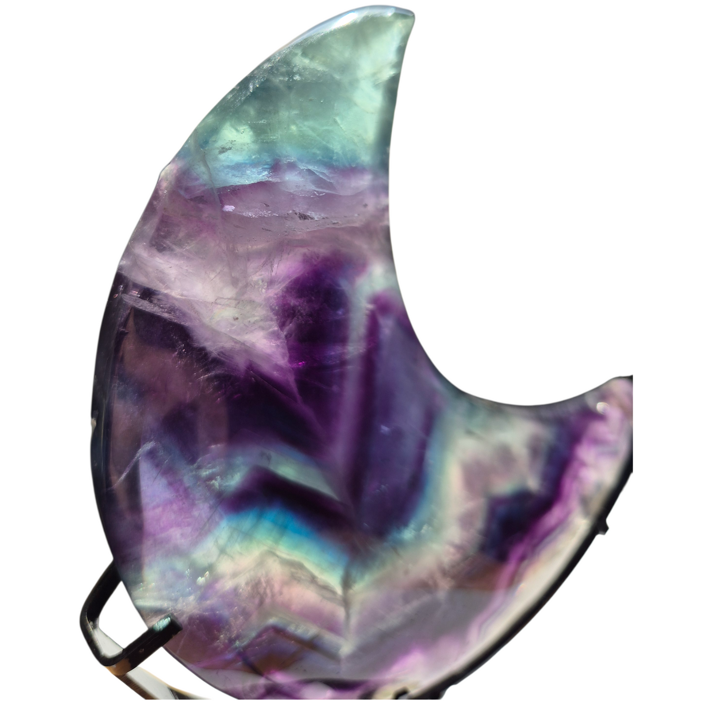 Crystals - Rainbow Fluorite Polished Moon with Stand