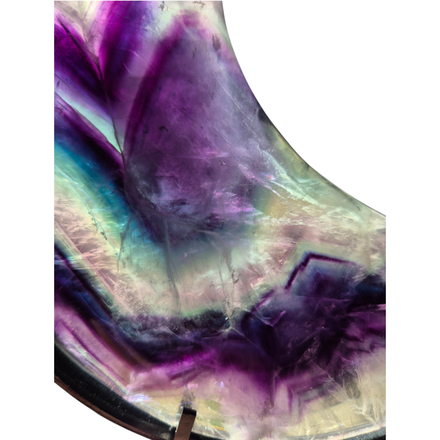 Crystals - Rainbow Fluorite Polished Moon with Stand