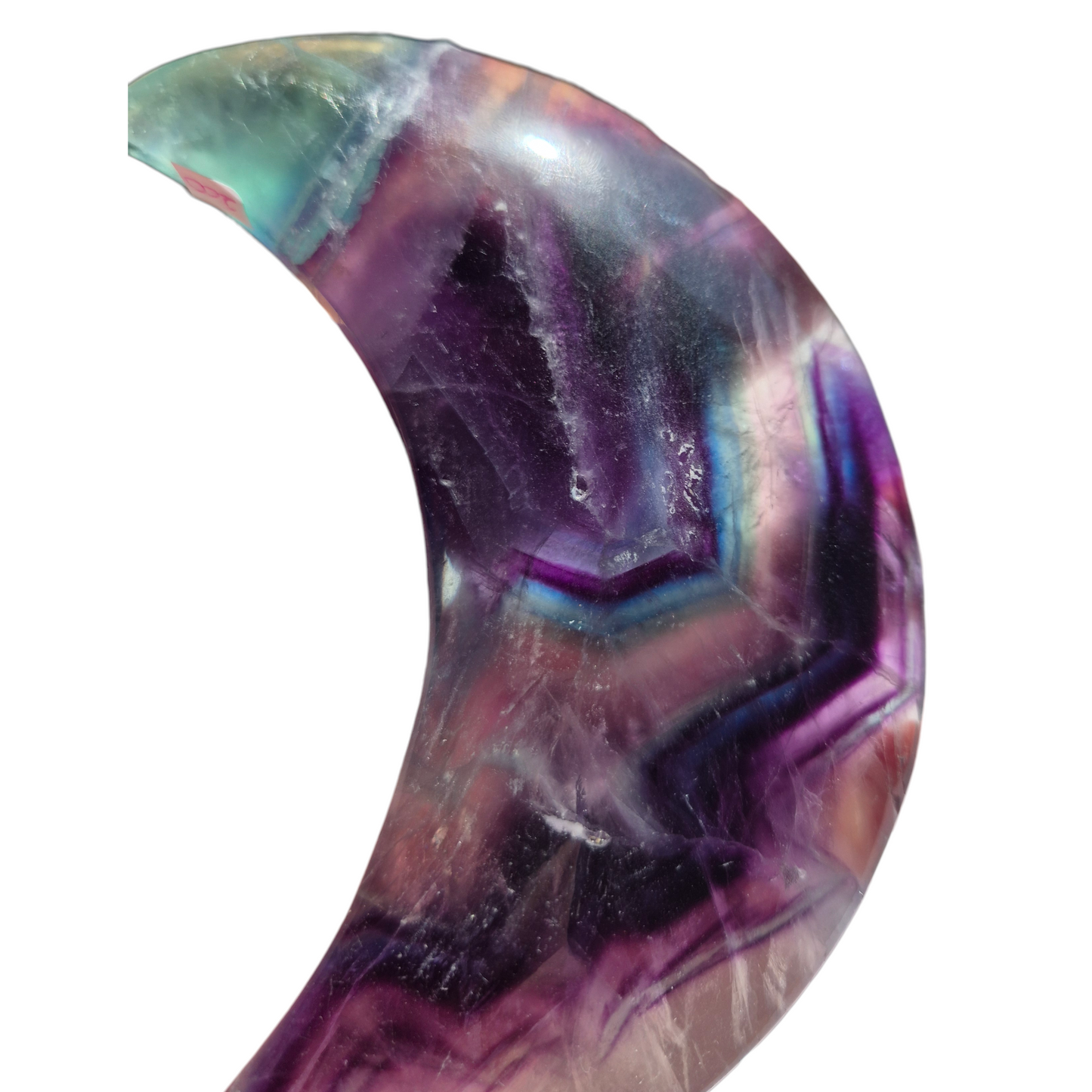 Crystals - Rainbow Fluorite Polished Moon with Stand