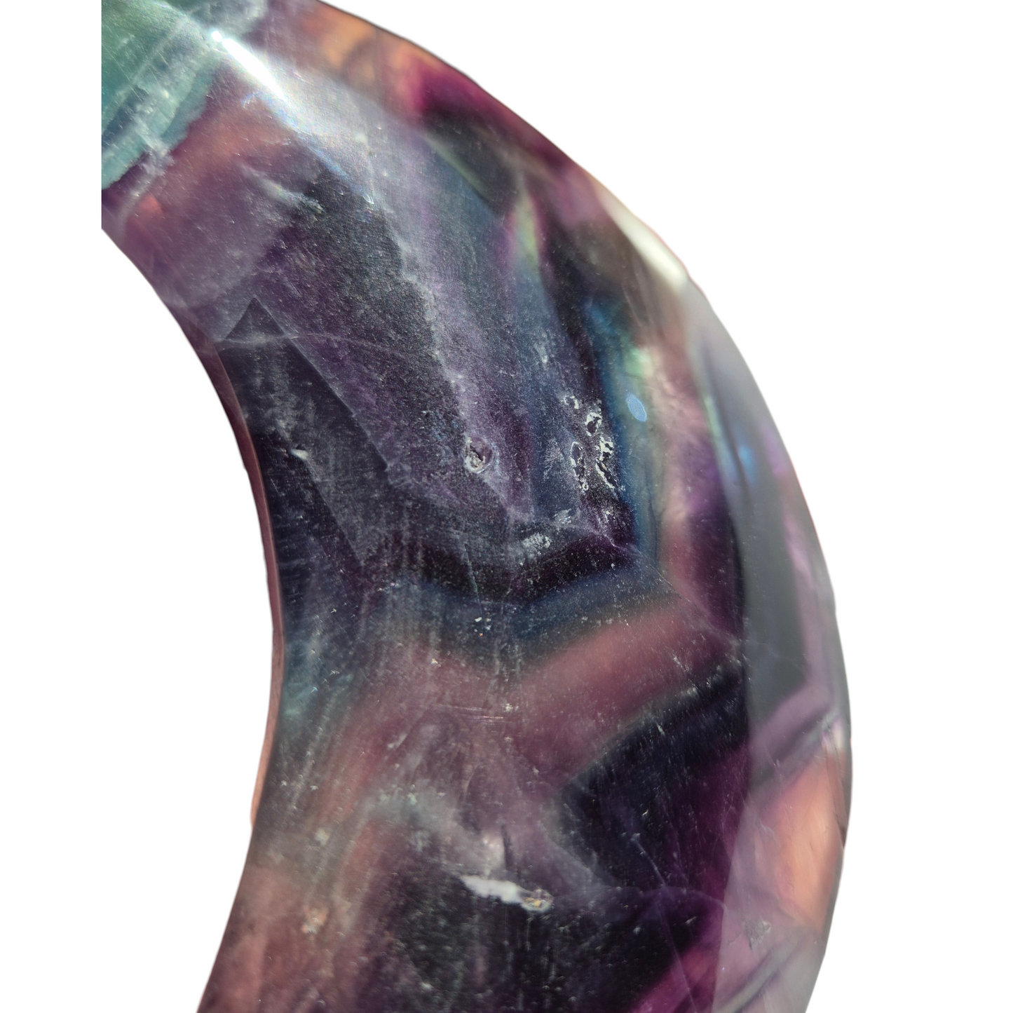 Crystals - Rainbow Fluorite Polished Moon with Stand