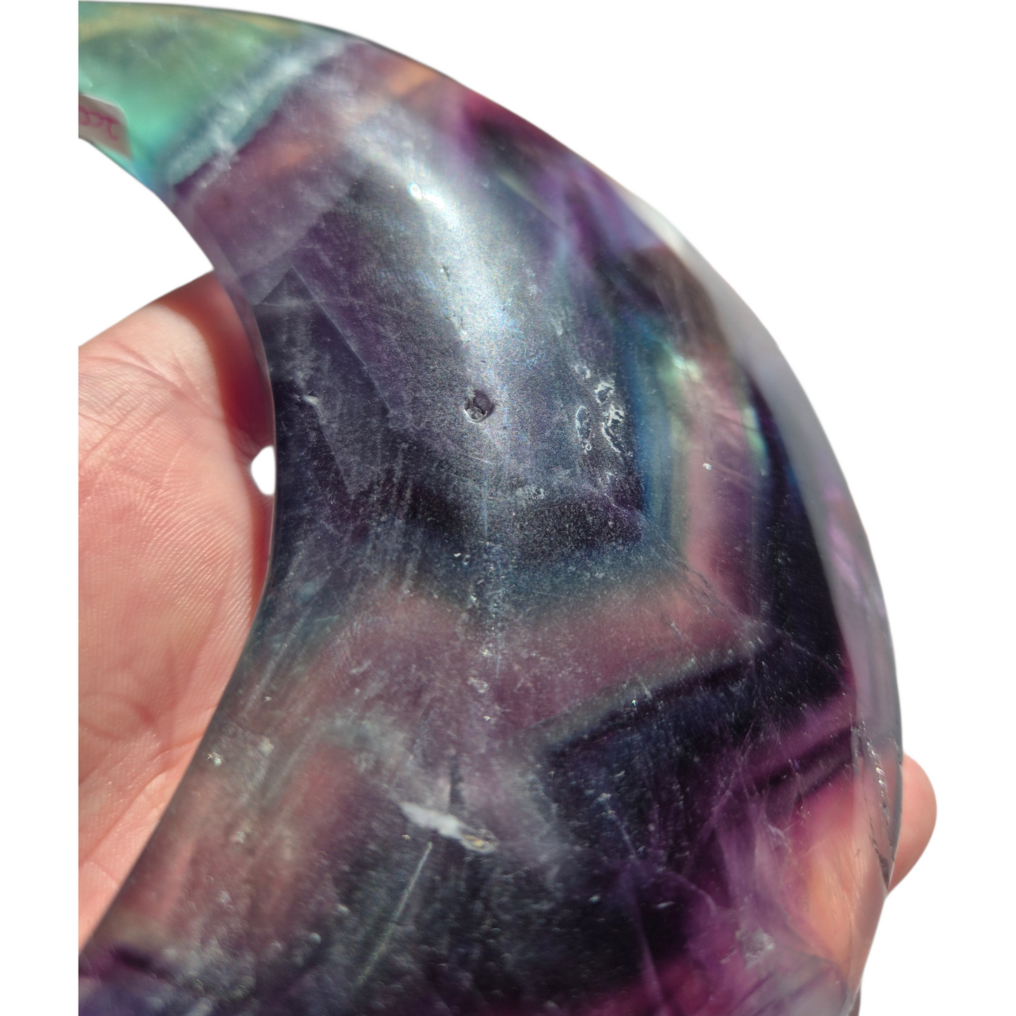 Crystals - Rainbow Fluorite Polished Moon with Stand